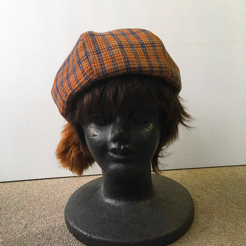 Orange checked beret with bear tail｜Works｜Earlrabbit - Handmade ...